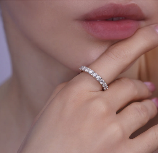 Moissanite Ever Ring | Half Eternity Band | 3MM | Rhodium-Plated Sterling Silver | Certificate Included