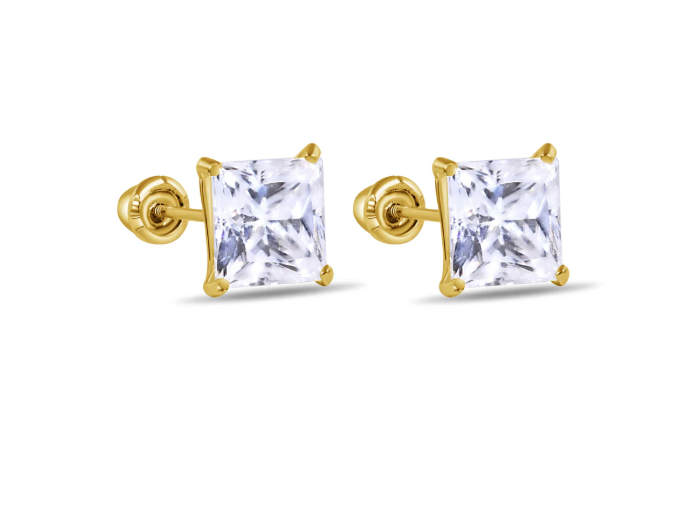 Moissanite Square Stud Earrings | 4MM (0.3CT EACH) | 14K Yellow Gold | Certificate Included