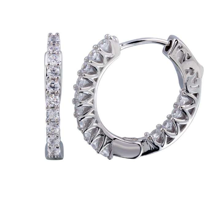 CZ Inside Out Hoop Earrings | 20MM | Rhodium-Plated Sterling Silver