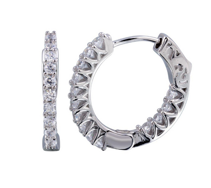 CZ Inside Out Hoop Earrings | 20MM | Rhodium-Plated Sterling Silver