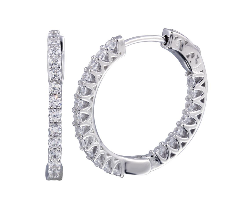 CZ Inside Out Hoop Earrings | 25MM | Rhodium-Plated Sterling Silver