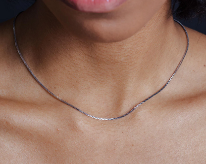 Diamond-Cut 4-Sided Snake Chain Necklace | 1.4MM | Rhodium-Plated Sterling Silver