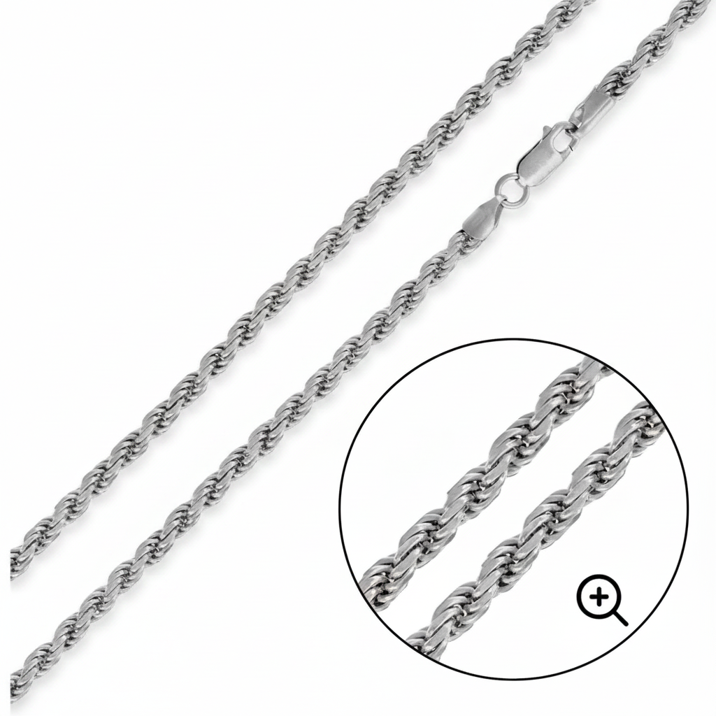 Rope Chain Necklace | 1.1MM | Rhodium-Plated Sterling Silver