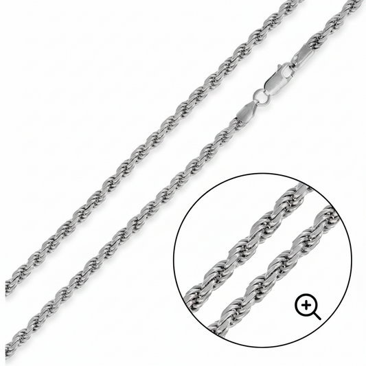 Rope Chain Necklace | 1.1MM | Rhodium-Plated Sterling Silver