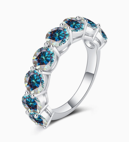 Blue Moissanite Half Eternity Ring | 950 Platinum-Plated Sterling Silver | Certificate Included