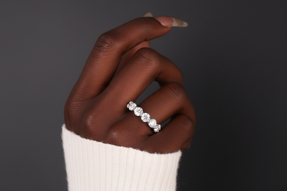 Orange Moissanite Half Eternity Ring | 950 Platinum-Plated Sterling Silver | Certificate Included