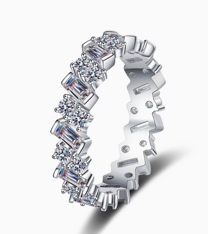 Moissanite Emerald & Round Cut Eternity Ring | 950 Platinum-Plated Sterling Silver | Certificate Included