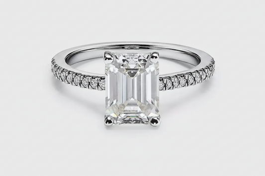Moissanite Radiant Solitaire with Pavé Ring | 950 Platinum-Plated Sterling Silver | Certificate Included