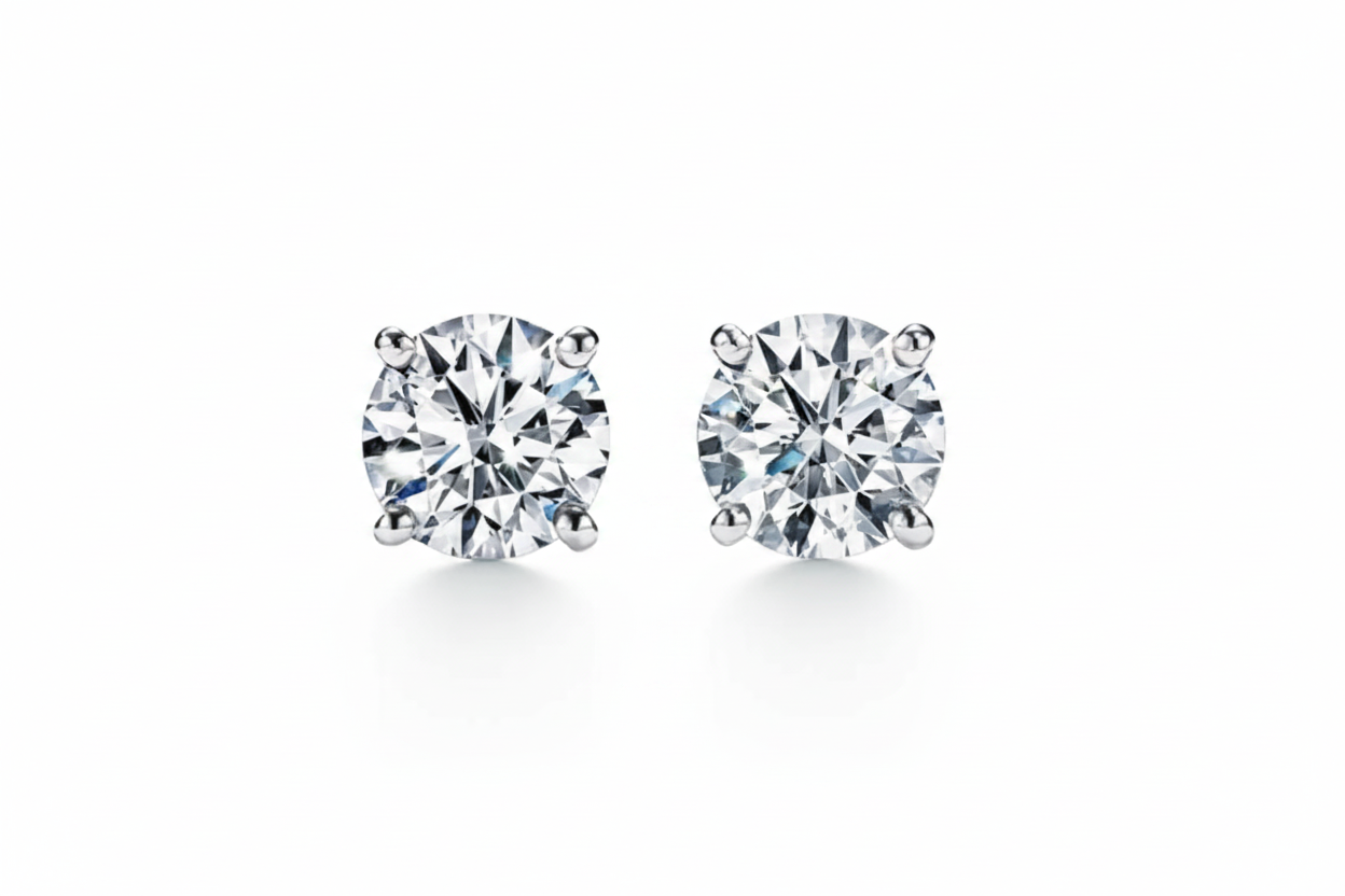 Moissanite Round 4-Prong Stud Earrings | 8.0MM | 2.0CT Each (4.0CT Total) | 950 Platinum-Plated Sterling Silver | Certificate Included