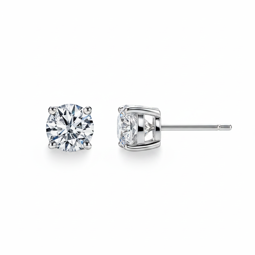 Moissanite Round 4-Prong Stud Earrings | 8.0MM | 2.0CT Each (4.0CT Total) | 950 Platinum-Plated Sterling Silver | Certificate Included