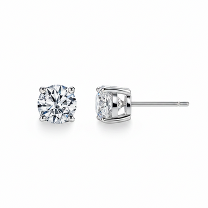 Moissanite Round 4-Prong Stud Earrings | 8.0MM | 2.0CT Each (4.0CT Total) | 950 Platinum-Plated Sterling Silver | Certificate Included