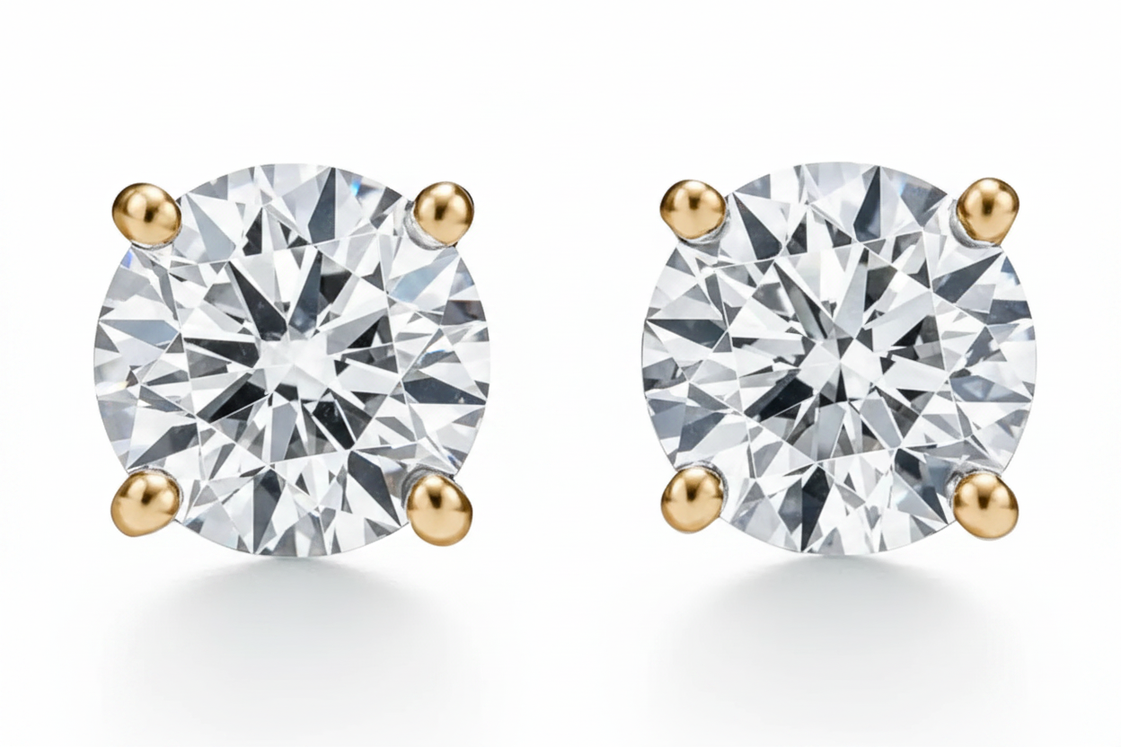 Moissanite Round 4-Prong Stud Earrings | 5MM |0.5CT Each (1.0CT Total) | 18K Gold over Sterling Silver | Certificate Included