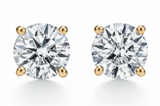 Moissanite Round 4-Prong Stud Earrings | 5MM |0.5CT Each (1.0CT Total) | 18K Gold over Sterling Silver | Certificate Included
