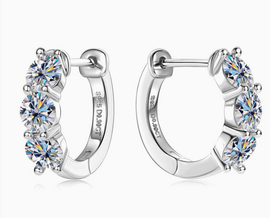 Moissanite Trinity Huggie Earrings | 13.5MM | 1.8CT Total | 950 Platinum-Plated Sterling Silver | Certificate Included