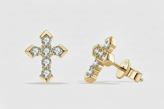 Moissanite Faith Cross Stud Earrings | 12x10MM | 18K Gold or 950 Platinum-Plated Sterling Silver | Certificate Included