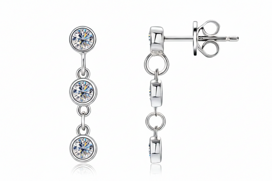 Moissanite Cascade Bezel Drop Earrings | 0.6CT Total | 950 Platinum-Plated Sterling Silver | Certificate Included