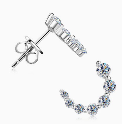 Moissanite Crescent Stud Earrings | 13×9.15MM | 18K Gold or 950 Platinum-Plated Sterling Silver | Certificate Included