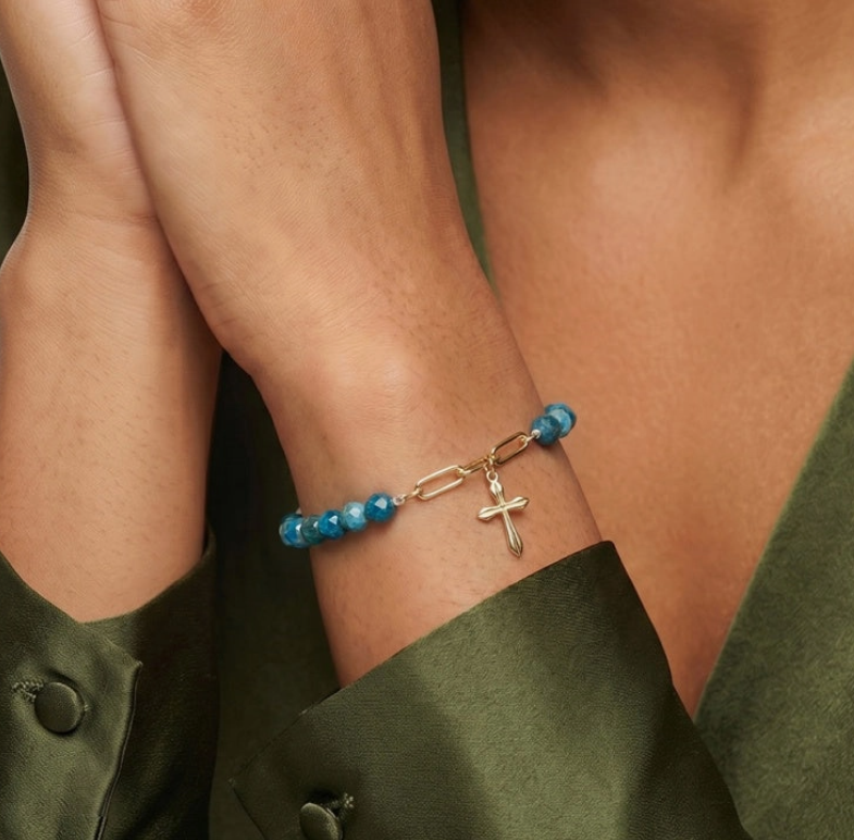 Apatite & Pearl Cross Bracelet | 18K Gold-Plated Sterling Silver