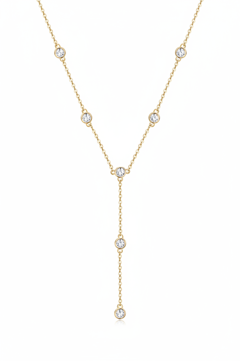 Moissanite Stella Station Y-Necklace | 1.1CT Total | 18K Gold or 950 Platinum-Plated Sterling Silver | Certificate Included