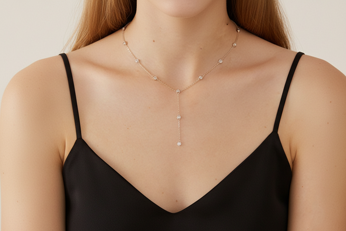 Moissanite Stella Station Y-Necklace | 1.1CT Total | 18K Gold or 950 Platinum-Plated Sterling Silver | Certificate Included