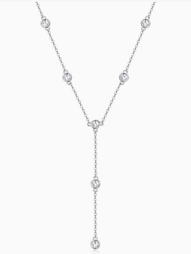 Moissanite Stella Station Y-Necklace | 1.1CT Total | 18K Gold or 950 Platinum-Plated Sterling Silver | Certificate Included