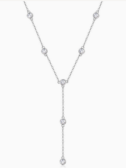 Moissanite Stella Station Y-Necklace | 1.1CT Total | 18K Gold or 950 Platinum-Plated Sterling Silver | Certificate Included