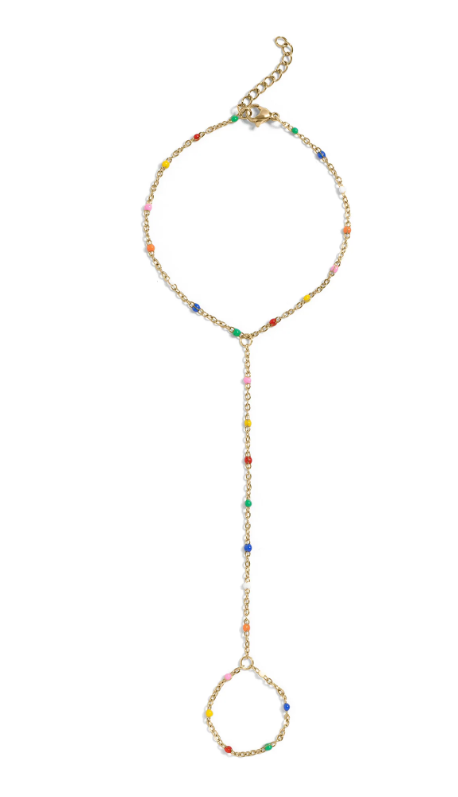 Colorful Bead Station Hand Chain Bracelet | Gold or Steel | 316L Stainless Steel