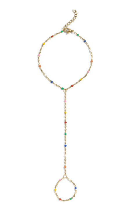 Colorful Bead Station Hand Chain Bracelet | Gold or Steel | 316L Stainless Steel