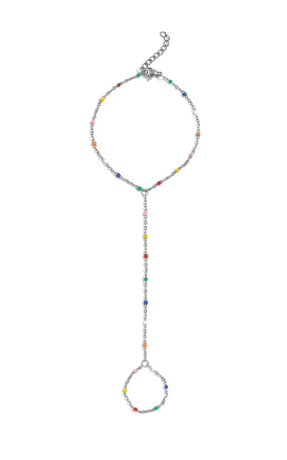 Colorful Bead Station Hand Chain Bracelet | Gold or Steel | 316L Stainless Steel