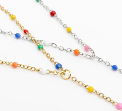 Colorful Bead Station Hand Chain Bracelet | Gold or Steel | 316L Stainless Steel