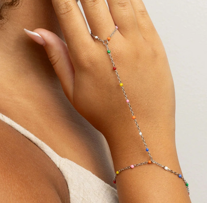 Colorful Bead Station Hand Chain Bracelet | Gold or Steel | 316L Stainless Steel
