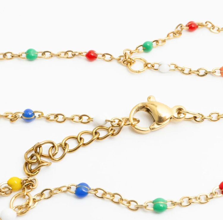 Colorful Bead Station Hand Chain Bracelet | Gold or Steel | 316L Stainless Steel