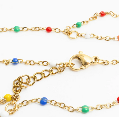 Colorful Bead Station Hand Chain Bracelet | Gold or Steel | 316L Stainless Steel