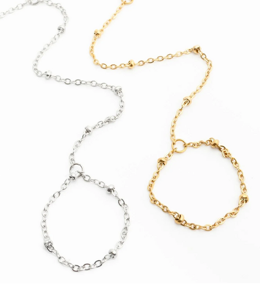 Station Hand Chain Bracelet | Gold or Steel | 316L Stainless Steel