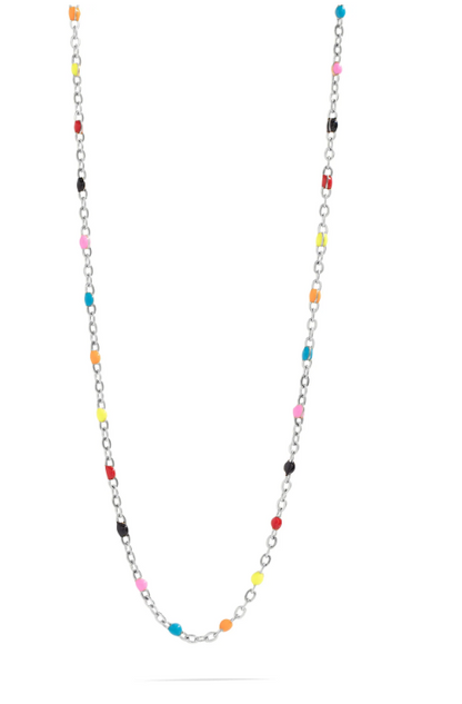 Colorful Bead Station Necklace | Gold or Steel | 316L Stainless Steel