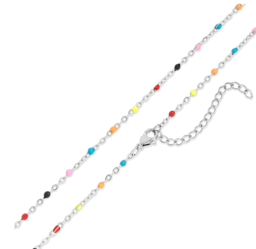 Colorful Bead Station Necklace | Gold or Steel | 316L Stainless Steel
