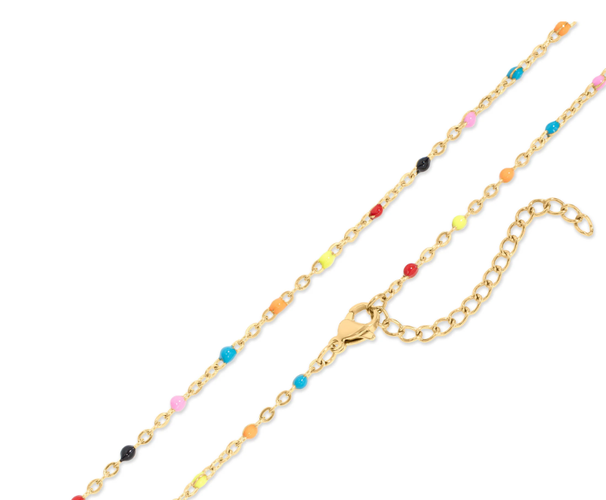 Colorful Bead Station Necklace | Gold or Steel | 316L Stainless Steel