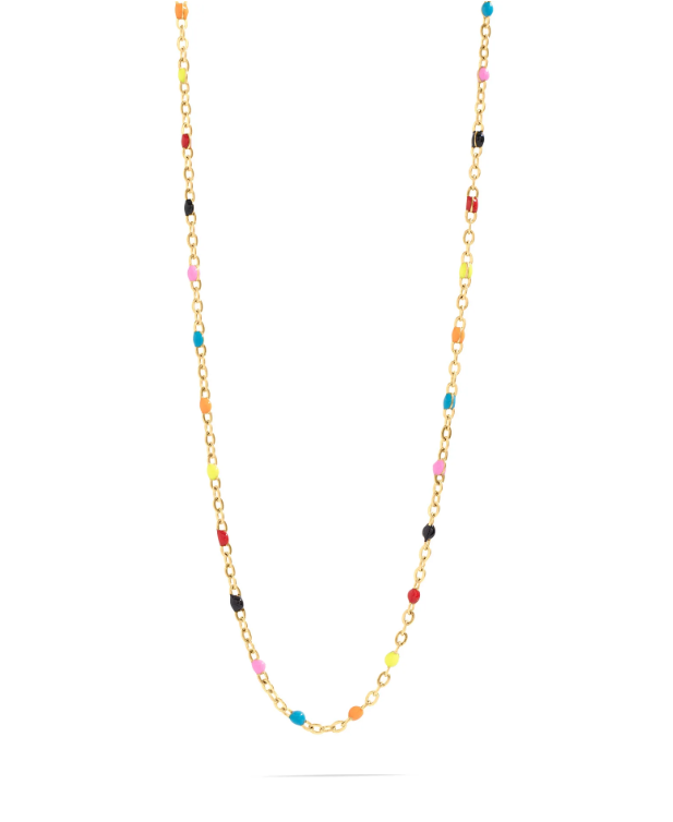 Colorful Bead Station Necklace | Gold or Steel | 316L Stainless Steel
