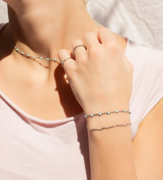 Azure Bead Station Necklace | Gold or Steel | 316L Stainless Steel