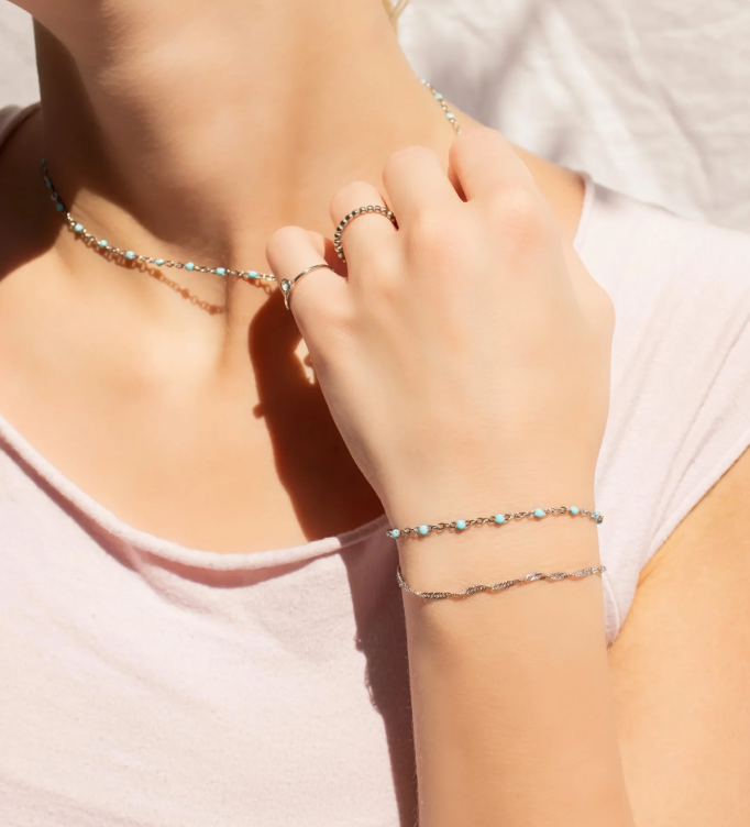 Azure Bead Station Bracelet | Gold or Steel | 316L Stainless Steel