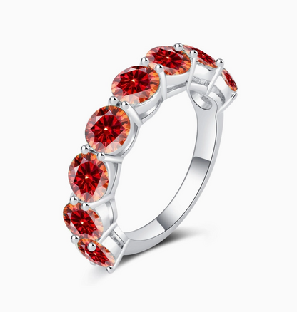 Orange Moissanite Half Eternity Ring | 950 Platinum-Plated Sterling Silver | Certificate Included