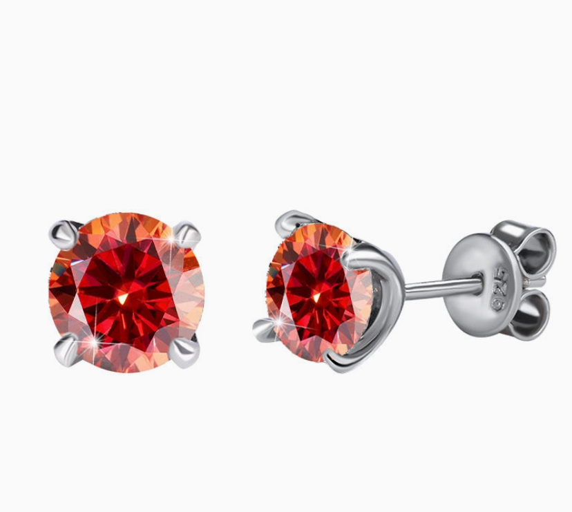 Color Moissanite Round Stud Earrings | Orange | 6.5MM | 1.0CT Each (2.0CT Total) | 950 Platinum-Plated Sterling Silver | Certificate Included