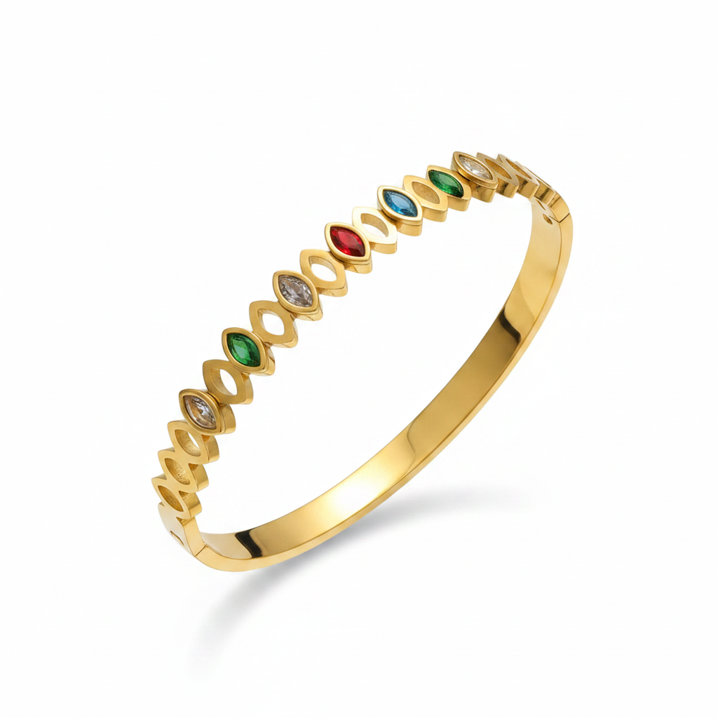 Color Pop Zircon Bangle | Multicolor | 18K Gold PVD | 316L Stainless Steel