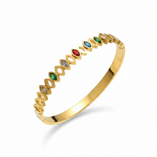 Color Pop Zircon Bangle | Multicolor | 18K Gold PVD | 316L Stainless Steel
