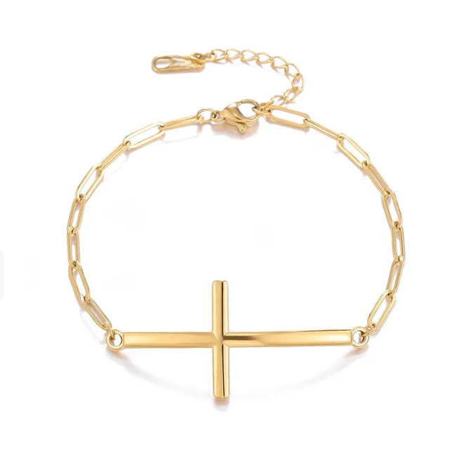 Paperclip Cross Bracelet | 18K Gold PVD | 304 Stainless Steel