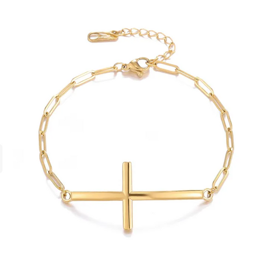 Paperclip Cross Bracelet | 18K Gold PVD | 304 Stainless Steel