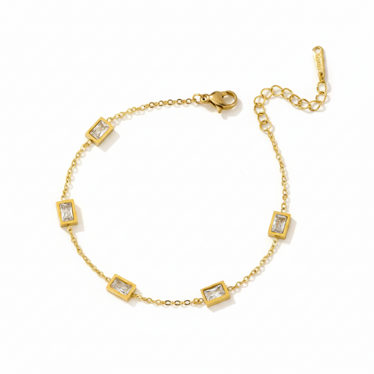 5-Stone Bezel Zircon Bracelet | 18K Gold Plated | 316L Stainless Steel