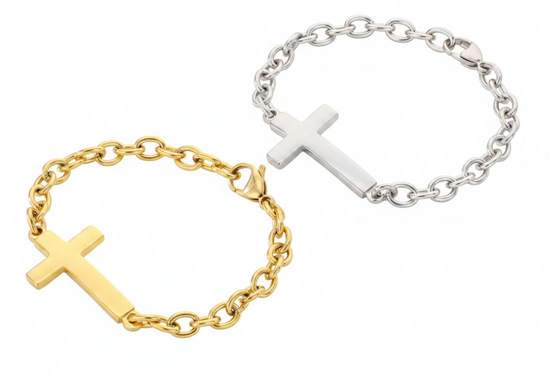 Chunky O-Link Cross Bracelet | Gold or Steel | 18K Gold PVD | 304 Stainless Steel