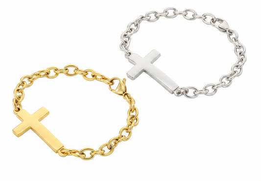 Chunky O-Link Cross Bracelet | Gold or Steel | 18K Gold PVD | 304 Stainless Steel