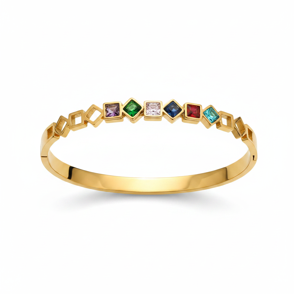 Color Pop Zircon Bangle | Multicolor | 18K Gold PVD | 316L Stainless Steel